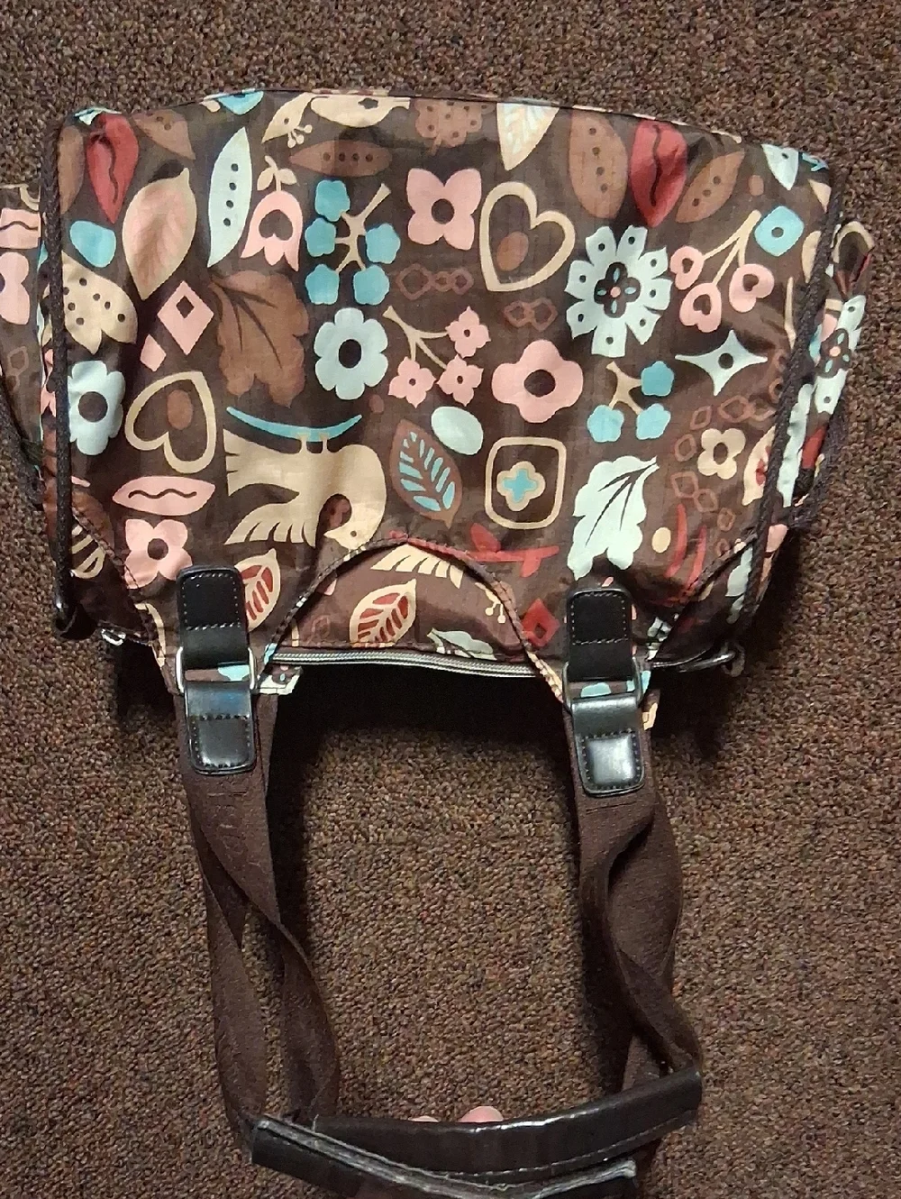LeSportsac Brown Multicolored Floral Purse W/ Crossbody Strap